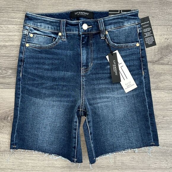 LIVERPOOL Kristy High Rise Shorts Size 0/25 Dark Blue Stretch Denim 7" Inseam - Picture 1 of 7